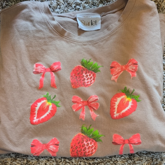 Tops - Starlet Brown Tee Shirt with Strawberry and Bow Design